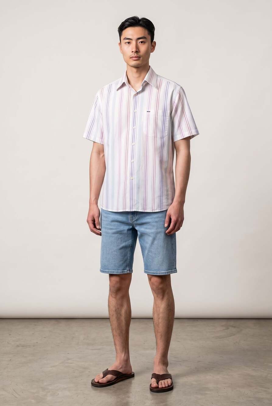 Nono Maldonado Short Sleeve Button Down Shirt Multi Stripe Medium